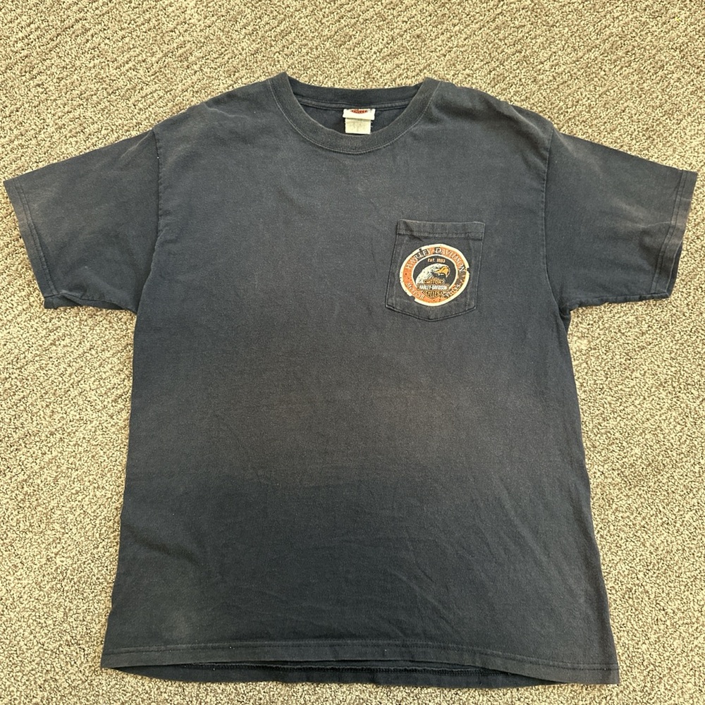 2011 Harley Davidson Bald Eagle Navy Blue Pocket tee
